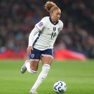 Lauren James, Chelsea forward, in England's soccer jersey.