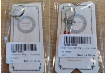 Recalled jewelry: a ring and earrings sold on Amazon.