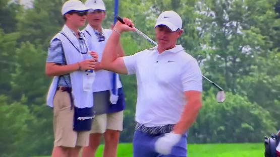 Rory McIlroy at the US Open, appearing frustrated.