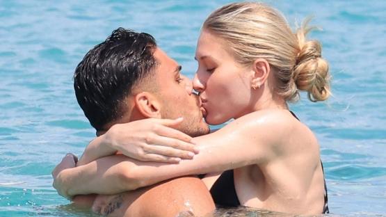 West Ham ace Mavropanos and girlfriend Lina Schwenger frolic on beach and kiss in sea as they enjoy Mykonos break