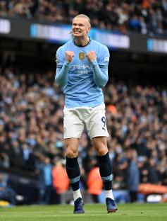 Erling Haaland of Manchester City celebrating a goal.