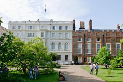 Clarence House and St. James's Palace garden in London.
